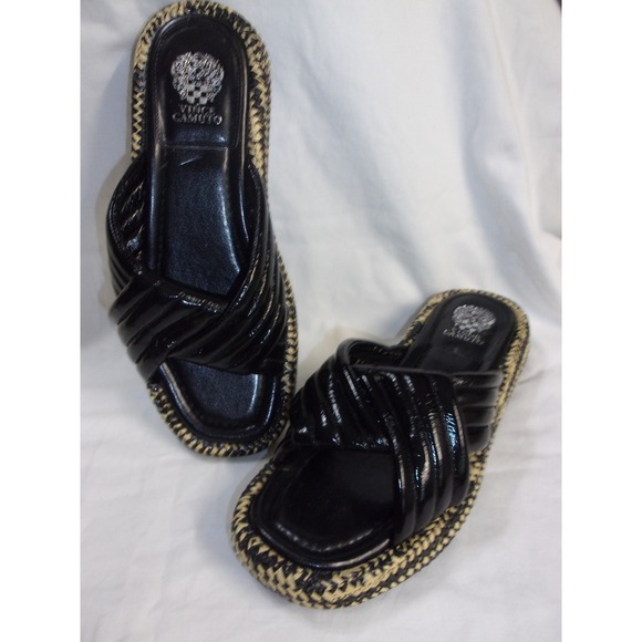 Vince Camuto Black Criss Cross Woven Espadrille Platform Sandals Sz Women 11M - Picture 1 of 8